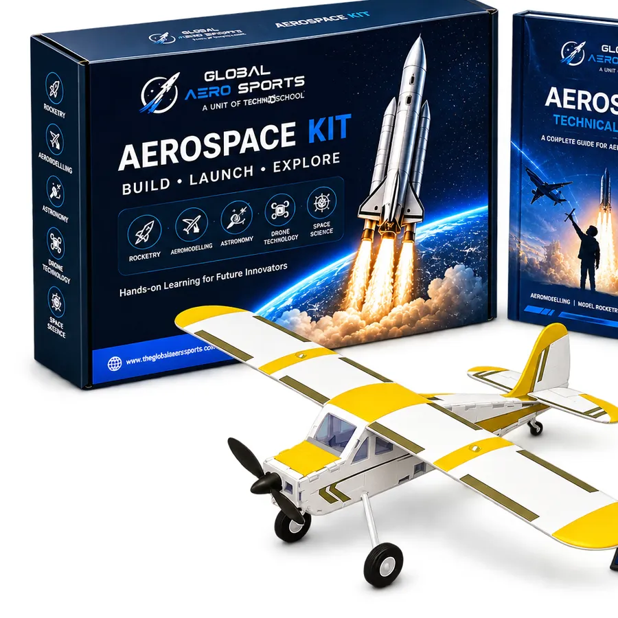 The Global AeroSports Aerospace Kit with its technical manual and a model aircraft